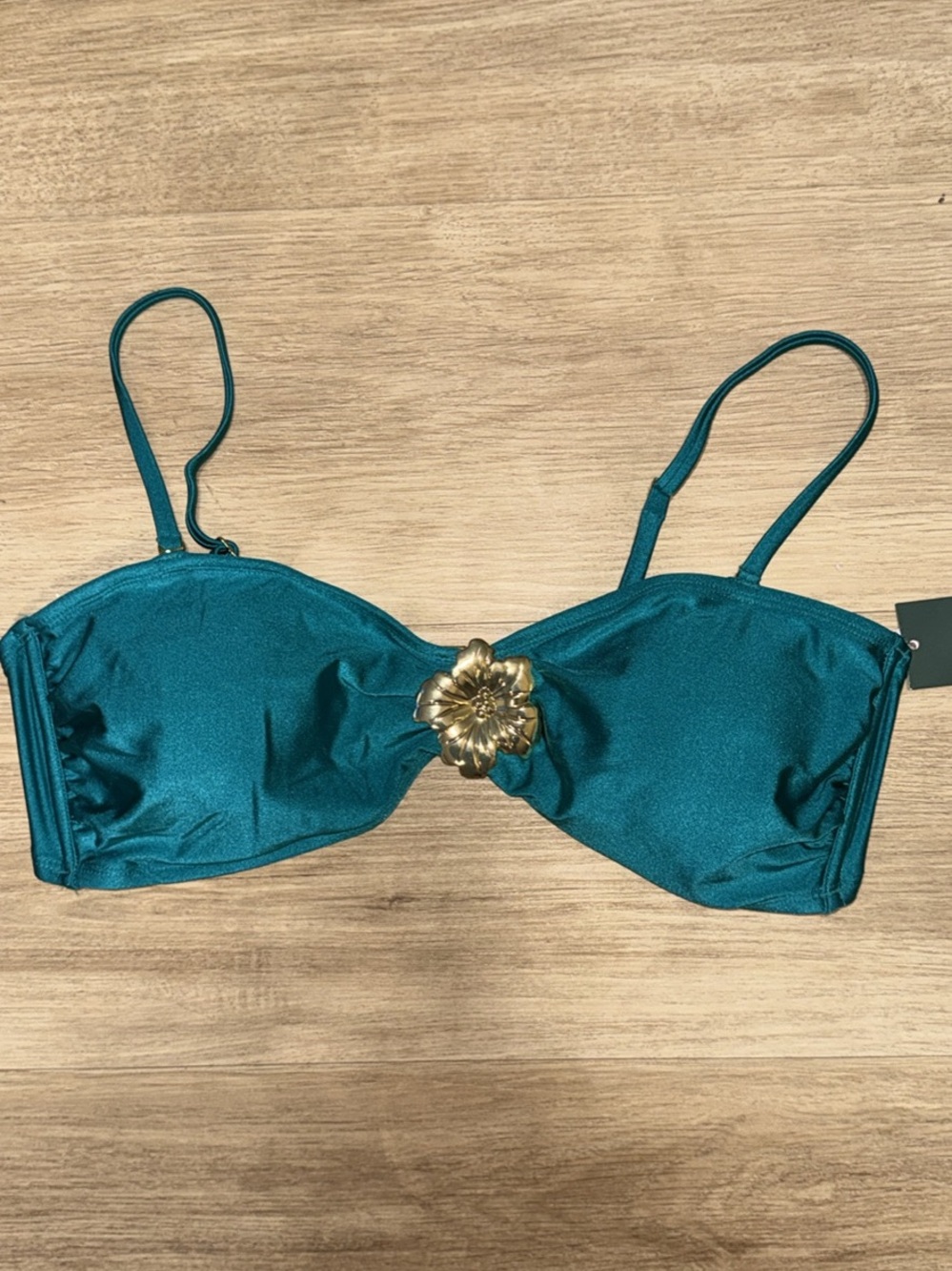 wild fable Teal Bandeau Bikini Top with Gold Floral Accent
